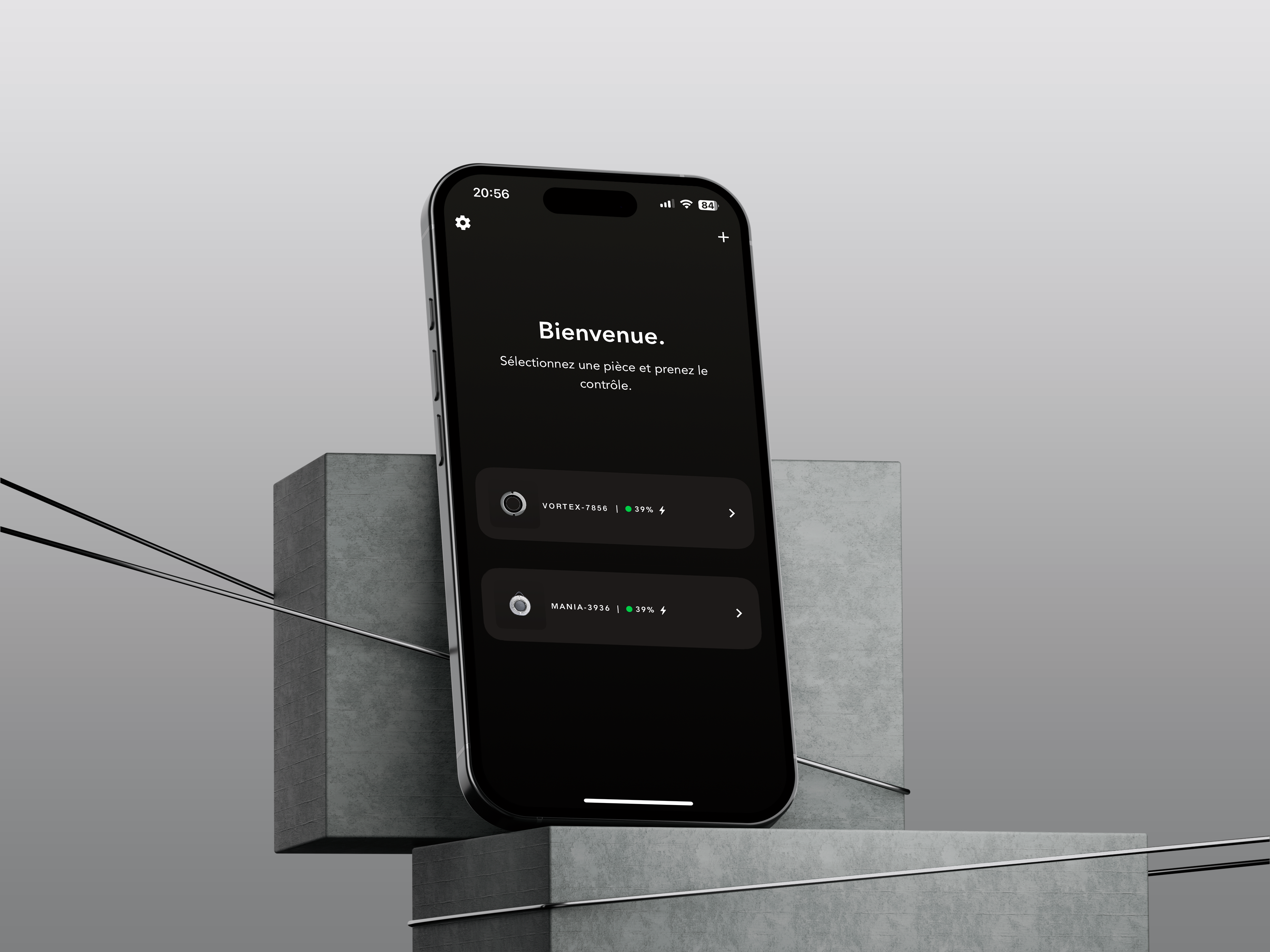 Devialet Vortex — App mockup bienvenue